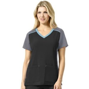 Carhartt Cross-Flex Women's Multi Color Knit Mix VNeck Scrub Top Black/Pewter XL